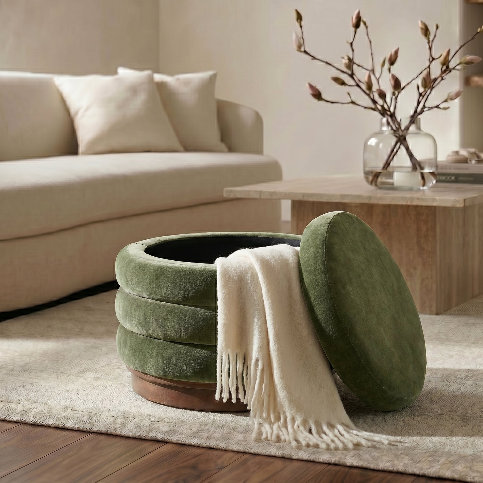Pouffe de rangement | Vert Sagano