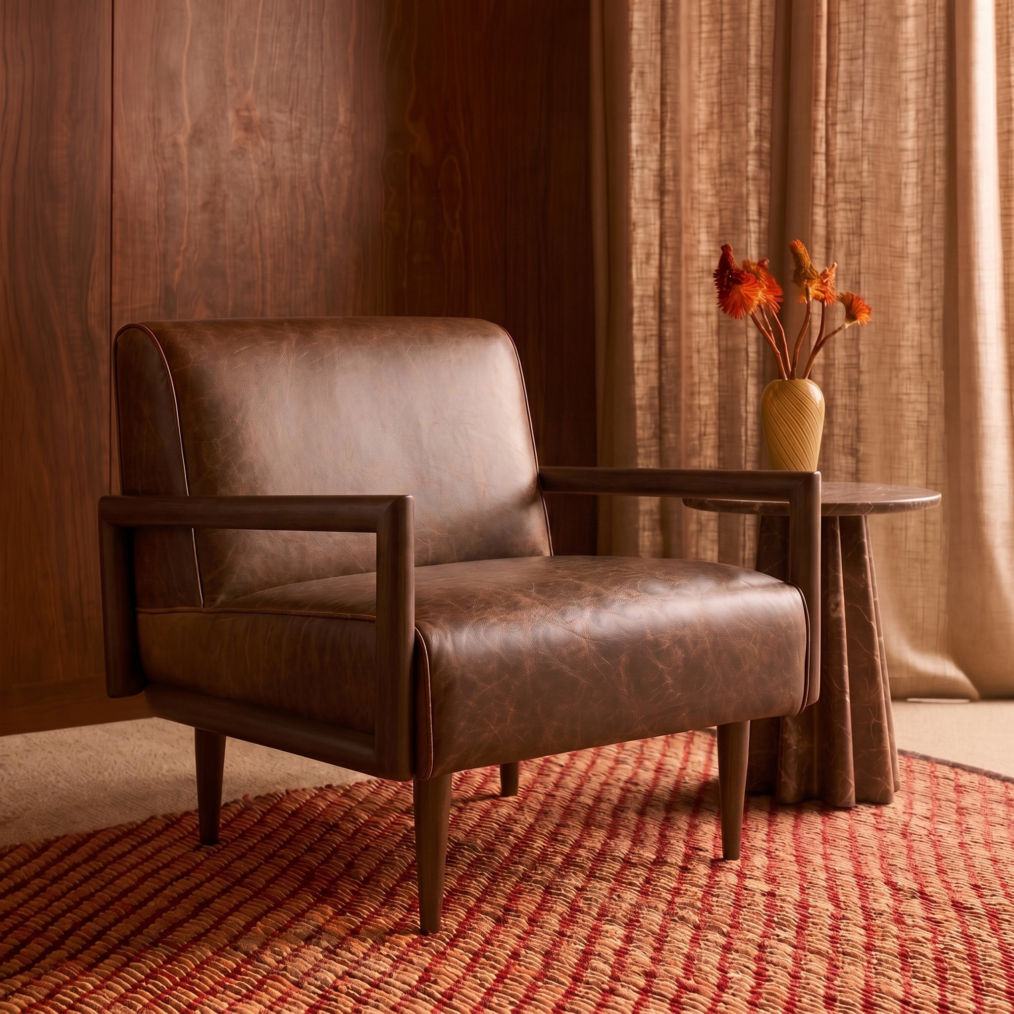 Fauteuil en cuir | Marron chocolat