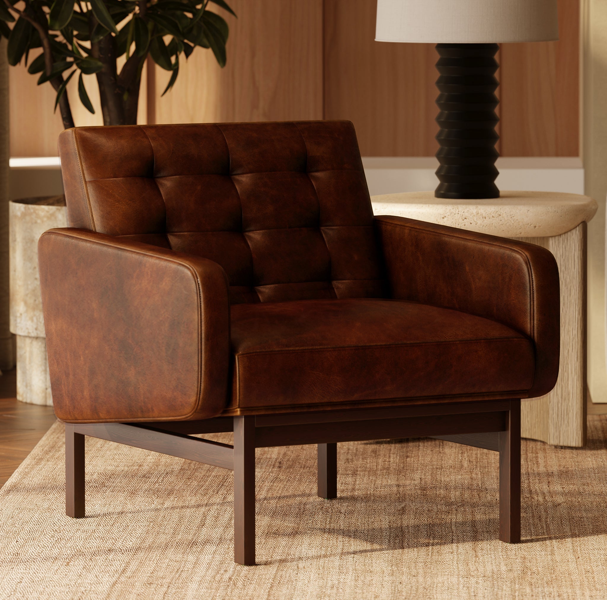 Fauteuil en cuir | Marron Oscuro