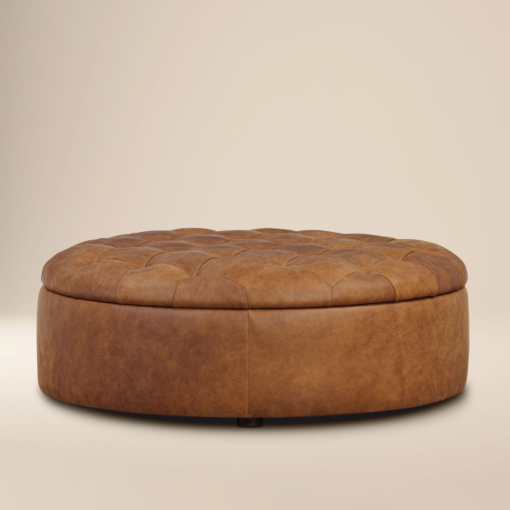 Pouf de rangement en cuir | Tan Roux