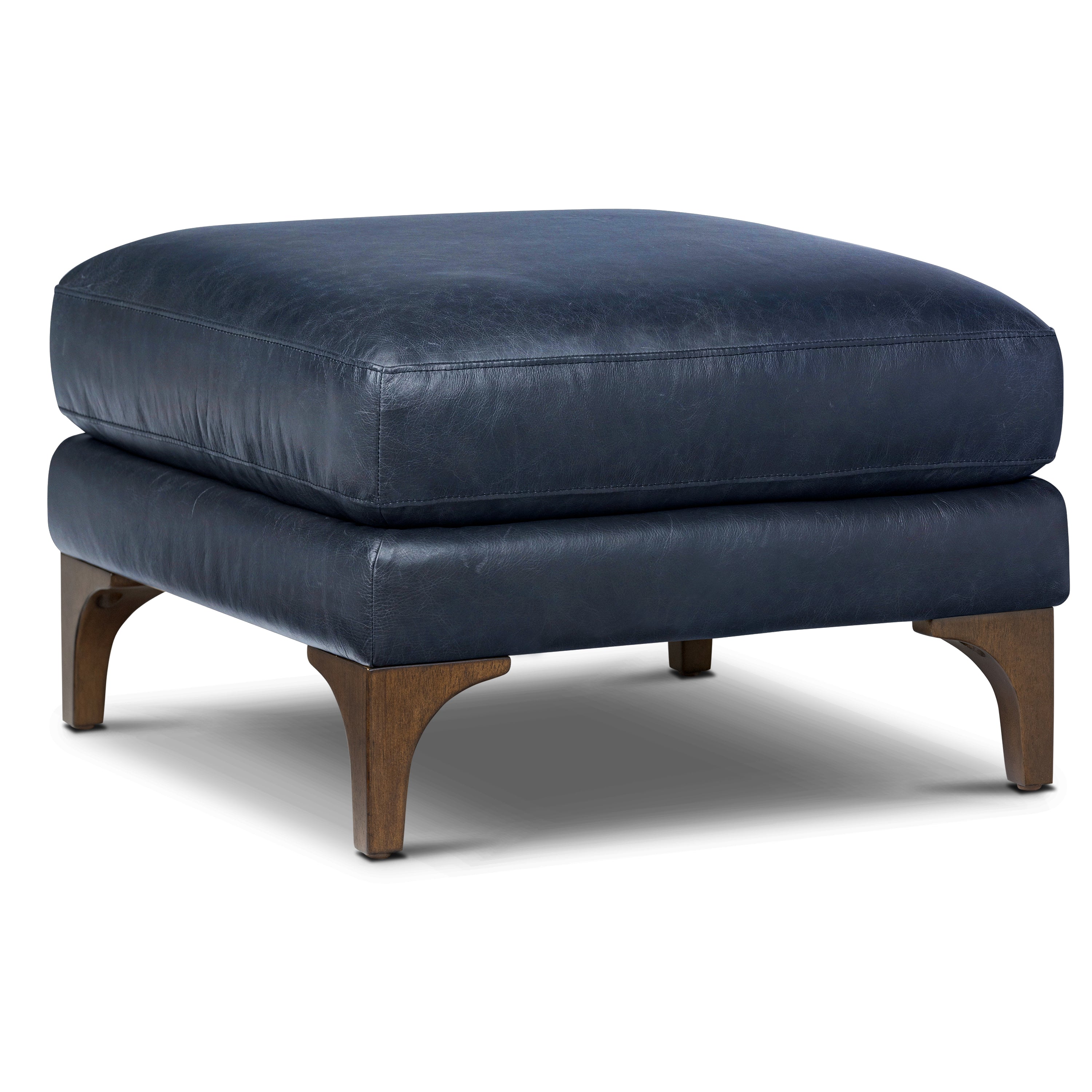 Pouffe en cuir | Bleu nuit