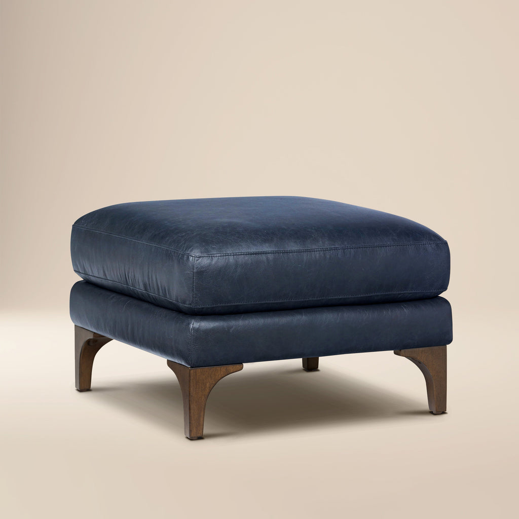 Pouffe en cuir | Bleu nuit