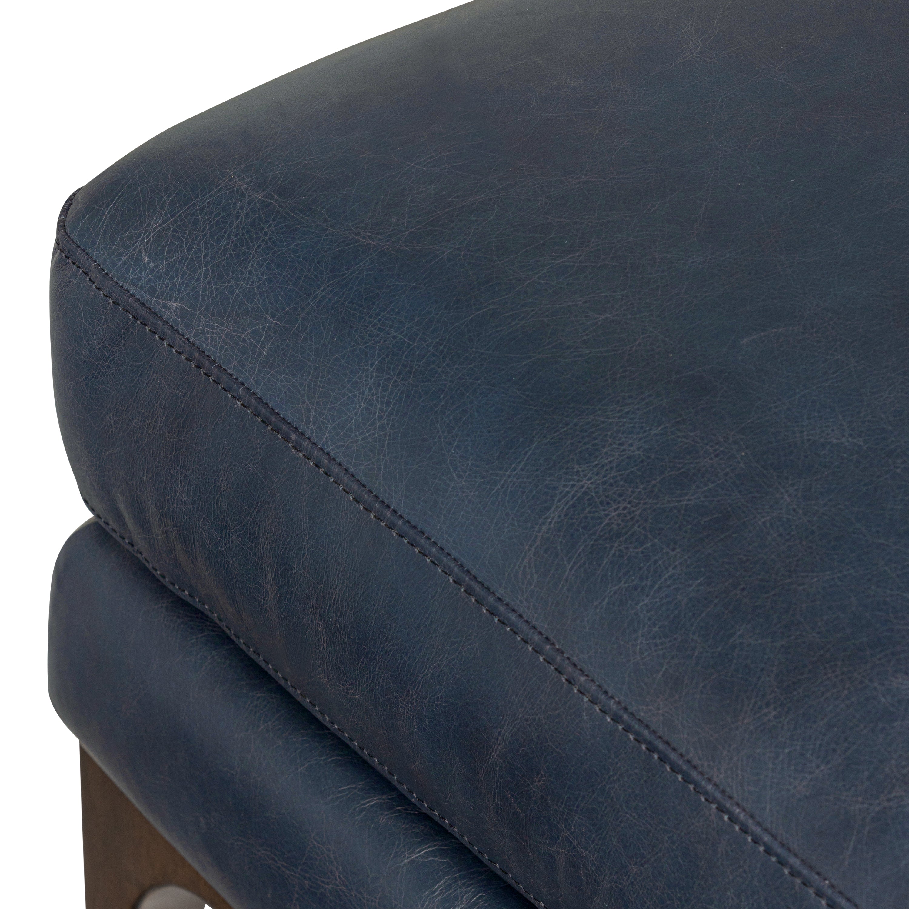Pouffe en cuir | Bleu nuit