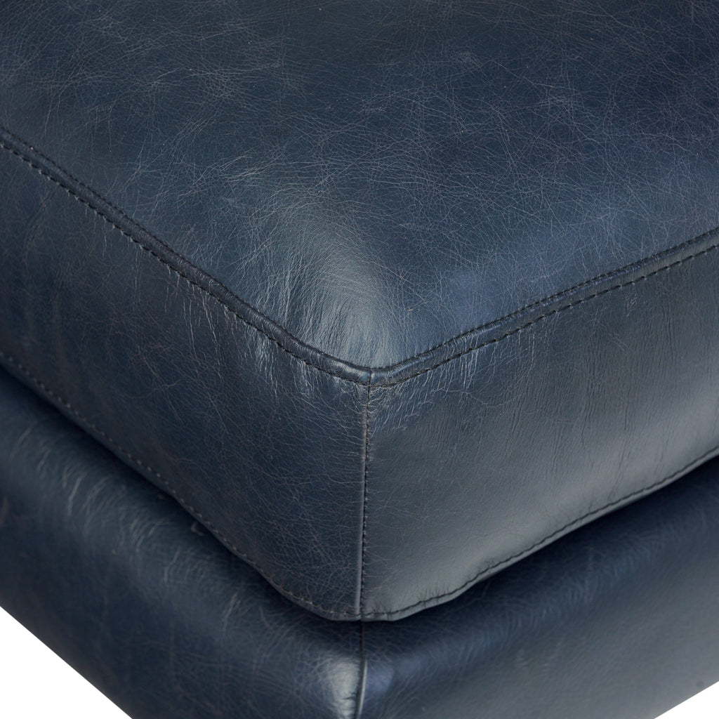 Pouffe en cuir | Bleu nuit