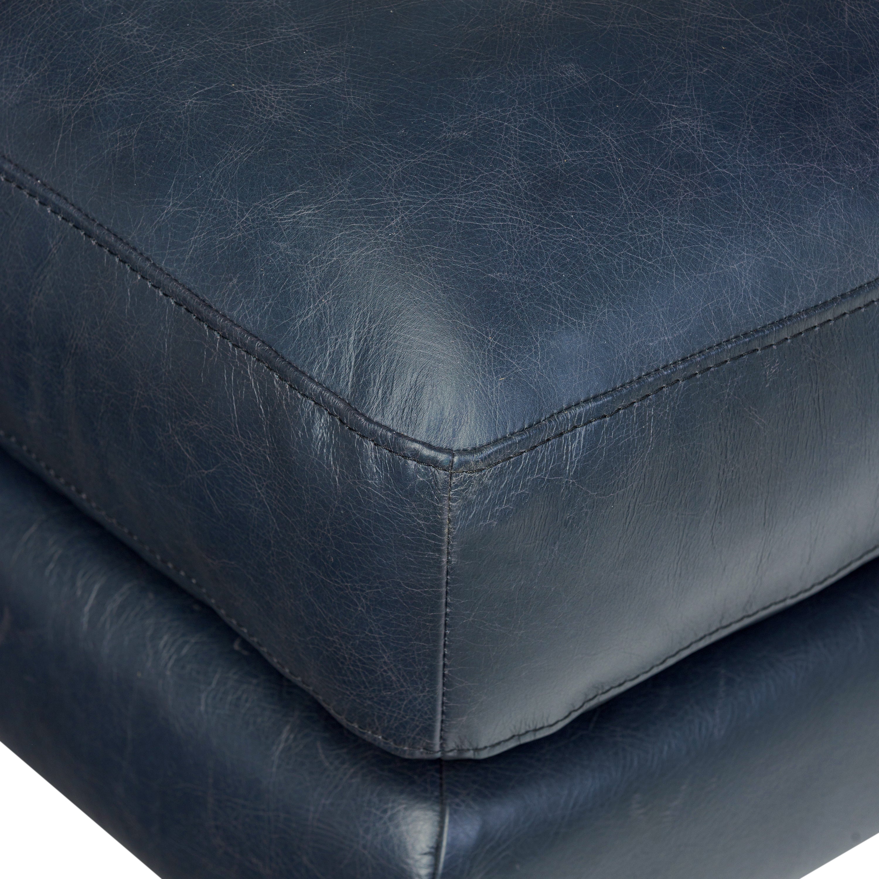 Pouffe en cuir | Bleu nuit