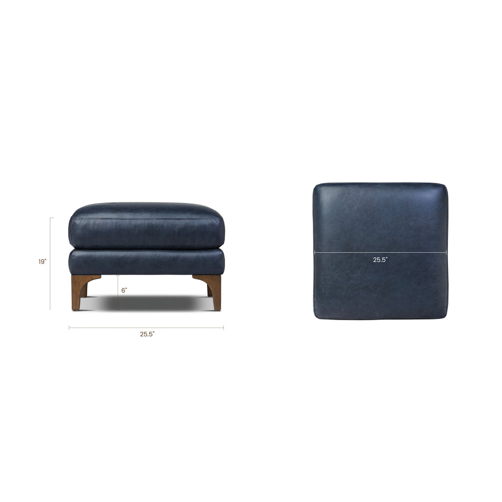 Pouffe en cuir | Bleu nuit